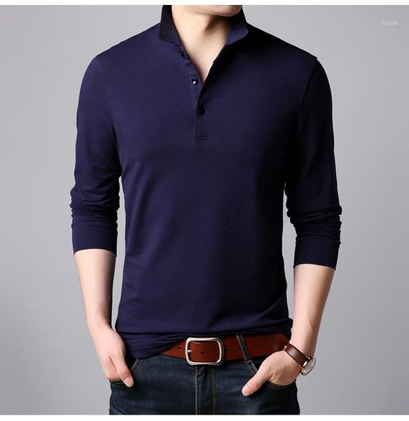 

mens luxury designer t shirts 2020 solid color long sleeve business polos casual tees lapel neck, White;black