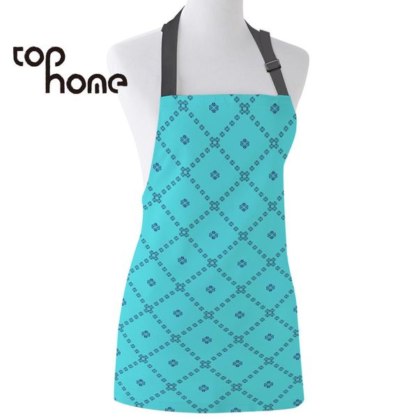 

ome fashionable kitchen apron moroccan geometric checks classic blue painting canvas aprons female kids cleaning tool bib