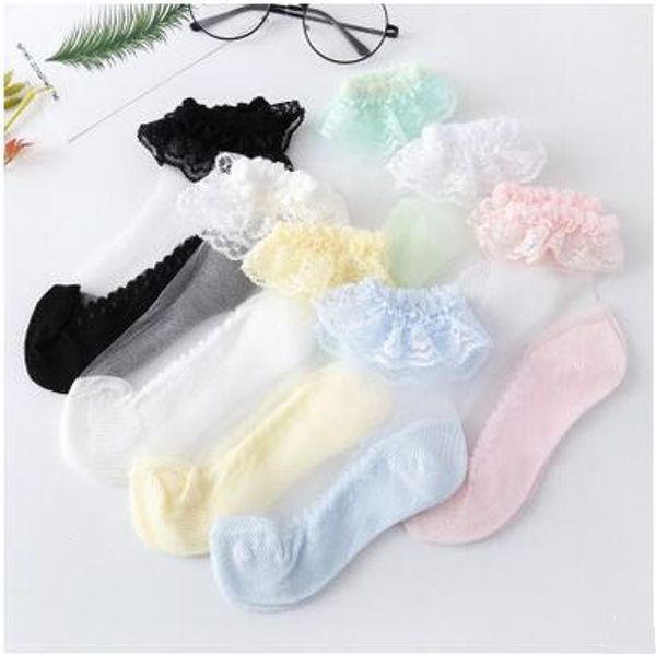 

baby socks girls lace socks summer thin princess sock flowers lace ruffle socks kids invisible skidproof anklet solid calcetines zyq187, Pink;yellow