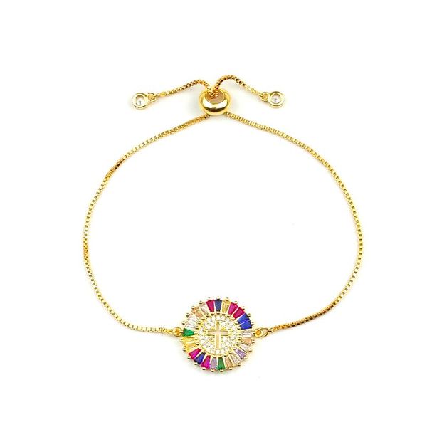 

charm bracelets rainbow gold bracelet adjustable pulseras verano 2021 filled with cross christian jewelry cz round coin, Golden;silver