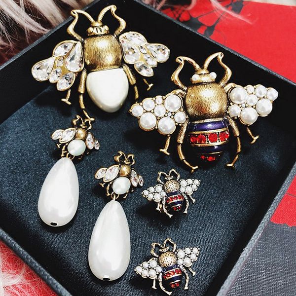 

baroque bee earrings trendy fashion vintage pearl bee insect women drop earrings wedding bride for women party gift, Silver