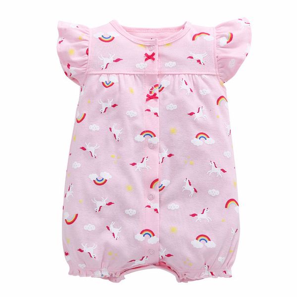 

cartoon print baby girl romper summer newborn baby girls clothes cotton short sleeve toddler rompers fashion infant costume, Blue