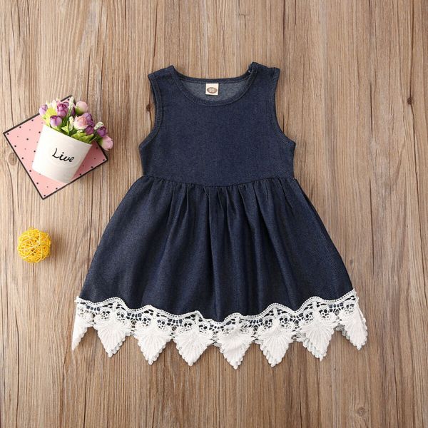 

дети твердые платье летняя одежда 1-7y малыш ребенок малыш девушки кружева принцесса плиссированные джинсы платье наряд без рукавов 2020, Red;yellow