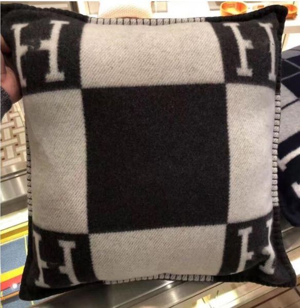 

cashmere pillow fashion brand h letter square stitching pattern original wool sofa ins pillow cushion sofa wool home soft lithe pillowcase