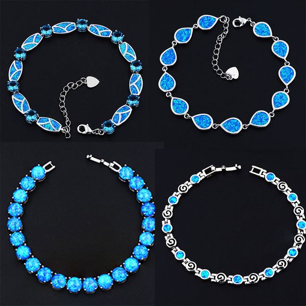 

shiny 8 mm round blue / white fire opal bracelets for gift, Golden;silver