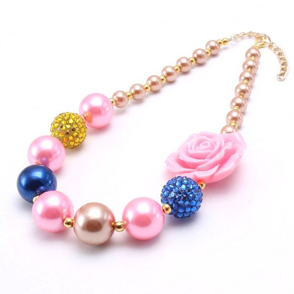 nuova collana di perline grosse di fiori rosa collana di perle per ragazze fai da te collana di gomma da masticare gioielli fatti a mano per regalo per bambini vendita calda