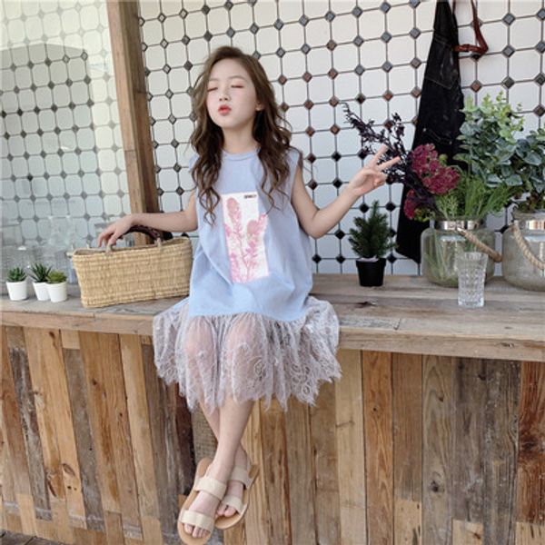 

2020 summer kids dresses for girls baby girl mesh patchwork cute dress toddler girl princess sleeveless dresses party clothes, Red;yellow