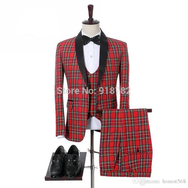 Herrenanzüge Blazer Hübscher One Button Groomsmen Schal Revers Bräutigam Smoking Männer Hochzeit/Abschlussball/Abendessen Trauzeuge Blazer (Jacke + Hose + Krawatte + Weste) 1024