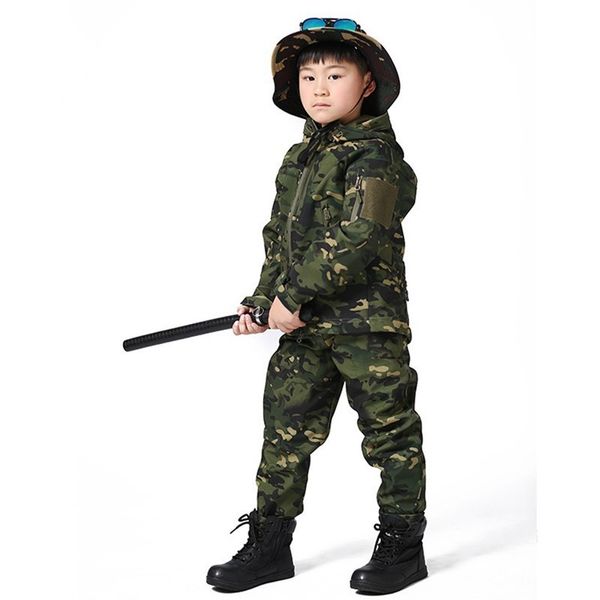 

autumn winter outdoor children's soft shell warm jacket pants boys girls hiking camping training thick windproof waterproof set, Blue;black