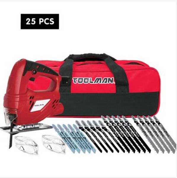 

wholesales toolman electric jig saw 5a & blades set 25pcs safety goggle glasses tool bag