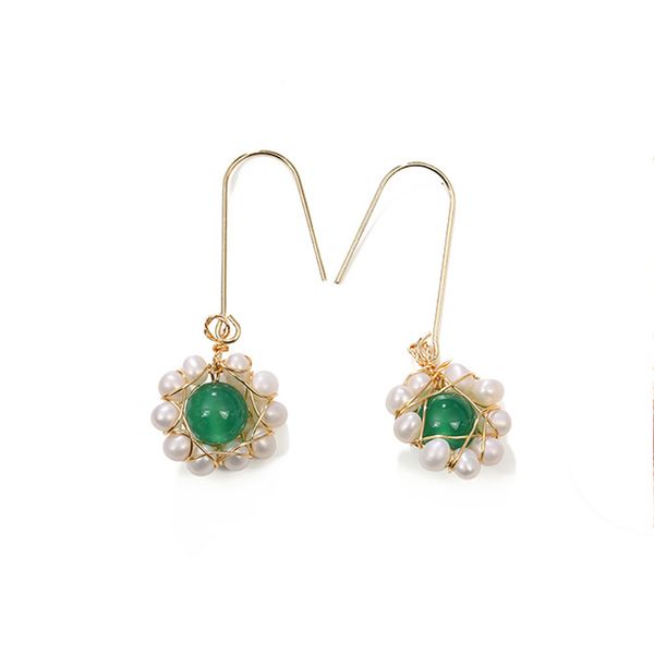 

handmade 925 silver fashion freshwater pearl drop flowers earrings threader earrings for valentine's day fine jewelry, Golden;silver