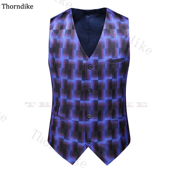 

thorndike casual men vest slim wedding party wear vest men plus size single breasted plaid suit elegant business waistcoat, Black;white