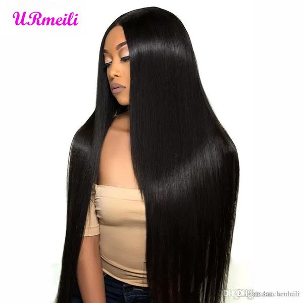 

150% density lace front human hair wigs for women black silky malaysian straight virgin hair 13x4 lace front wig pre plucked remy hair, Black;brown