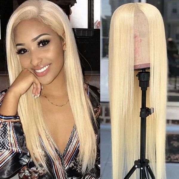 

150% density 13x4 blonde lace front human hair wigs with transparent lace pre plucked straight brazilian remy 613 lace front wig, Black