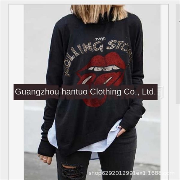 

2019 autumn women's lip diamond letter base t-shirt five colors and eight sizes 2019 autumn women's lip diamond letter base t-shir, White