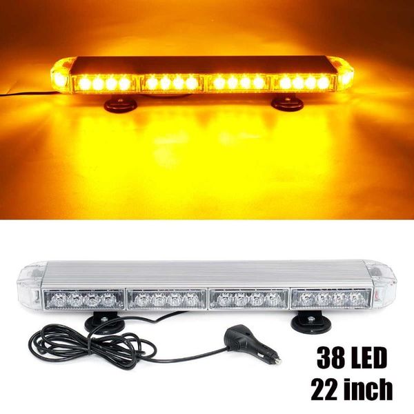 

22" 114w 12v 24v car led roof strobe light bar emergency signal warning light flash amber magnetic truck trailer bus 24 modes