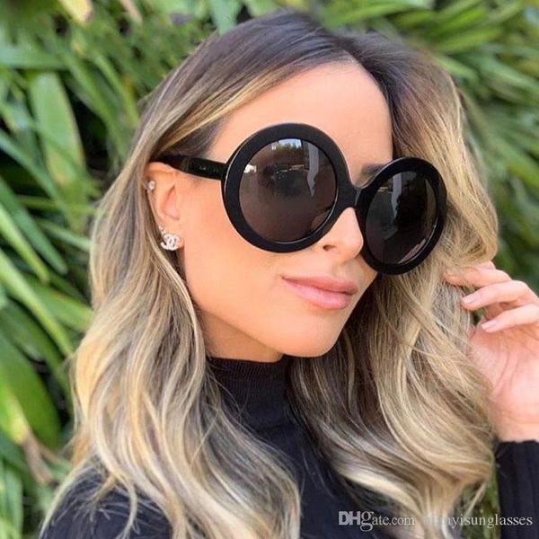 

round sunglasses big frame sunglasses for women vintage oversize circle sun glasses female black men gradient eyewear, White;black