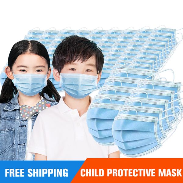 

50pcs disposable child mask 3 layer anti dust haze safety kids mask children boy girl blue face mouth masks dhl ing