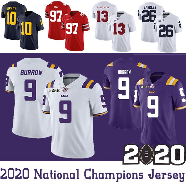 

men's ncaa football lsu tigers #9 joe burrow 2020 national champions jersey dwayne haskins jr tua tagovailoa tom brady saquon barkley, Black;red