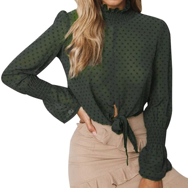 

womens and blouses 2018 streetwear front tie ruffle long sleeve shirts tunic flare sleeve ladies womens clothing, White