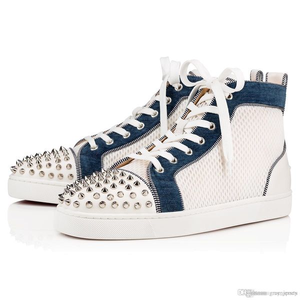 

white mesh sneakers red bottom fashion shoes with spikes pik pik orlato men's flat high trainers luxury wedding dress outdoor walki, Black