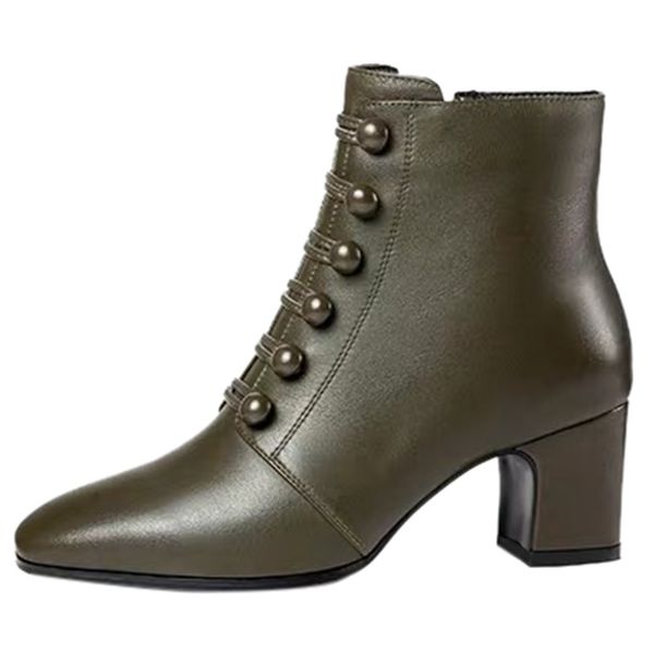 

sagace ankle boots for women shoes women button ankle round toe zipper bare boots female square heel solid short booties, Black