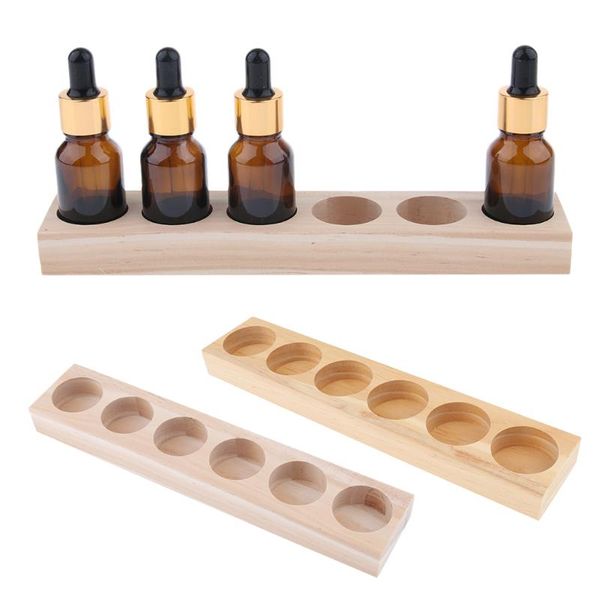 

2x natural wood essential oils massage oils perfume cosmetic makeup display stand 6 holes