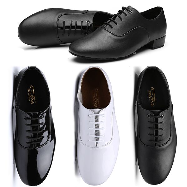 

basic men's ballroom latin tango dance shoes low heel lace-up white black leather boys salsa dancing shoes plus size sport