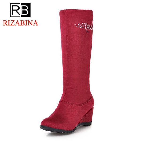 

rizabina 5 colors size 34-43 women boots high plush fur winter shoes women shoes boots half short female footwear, Black