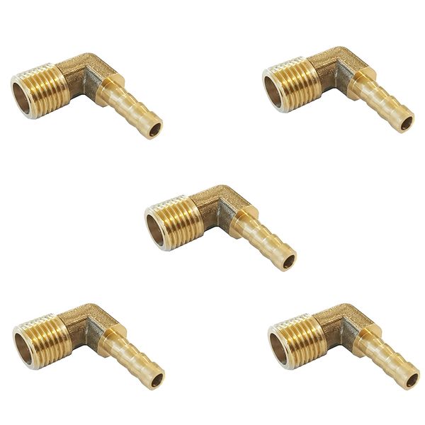 

5 pieces 1/4 bsp to 6mm brass 90 degree male elbow barb hose tail pipe gas fittingss