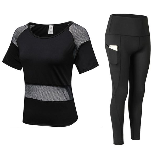 

women's yoga set sportswear fitness gym clothes running tennis shirt+pants yoga leggings jogging workout sport suit, White;red