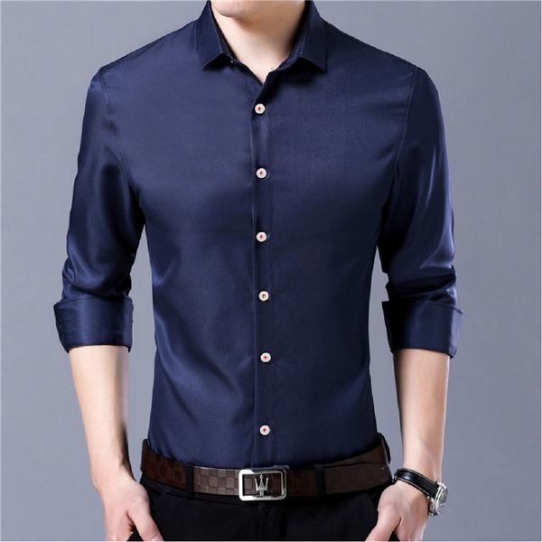 

2018 brand new fashion luxury men's formal casual slim fit button solid pure dress shirts 5 colors, White;black