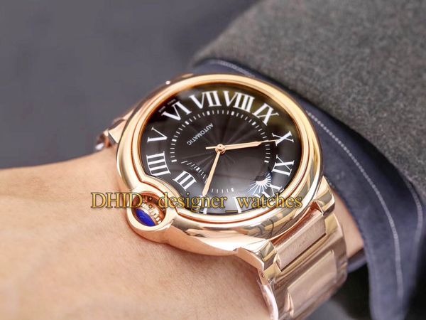 

классический синий шар мода мужские часы 44mm 316l корпус из нержавеющей стали коровьей кожаный ремешок наручные часы маховик автоматические, Slivery;brown