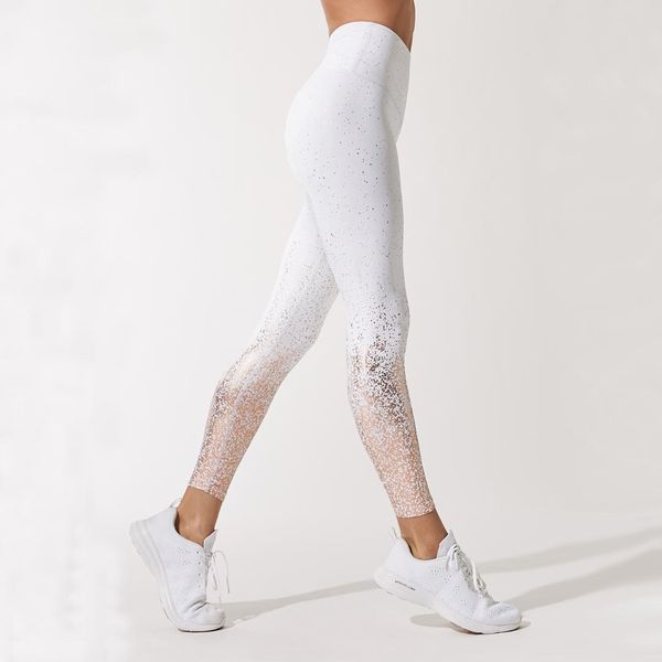 

new fashion women white gold print leggings no transparent exercise fitness leggings patchwork yoga female pants, White;red
