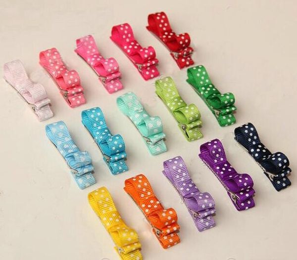 

10pcs mini hair accessories bows clips layered polka dot ribbon covered double single prong duckbill alligator hairpins baby headwear fj3226, Slivery;white