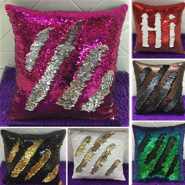 

new double sequin pillow case cover glamour square pillow case cushion cover home sofa car decor mermaid bright pillow covers fa2797