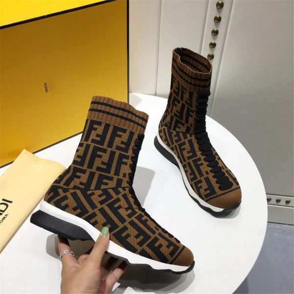 

2018fendi mania sock style sneakers new season knitted flat sneakers trainers look sport shoes pumps with box, Black