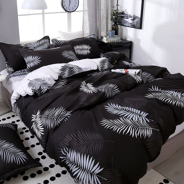 

4pcs/set black leaf printing bedding set bed linings include duvet cover &sheets&pillowcases cover comfortable home bed set