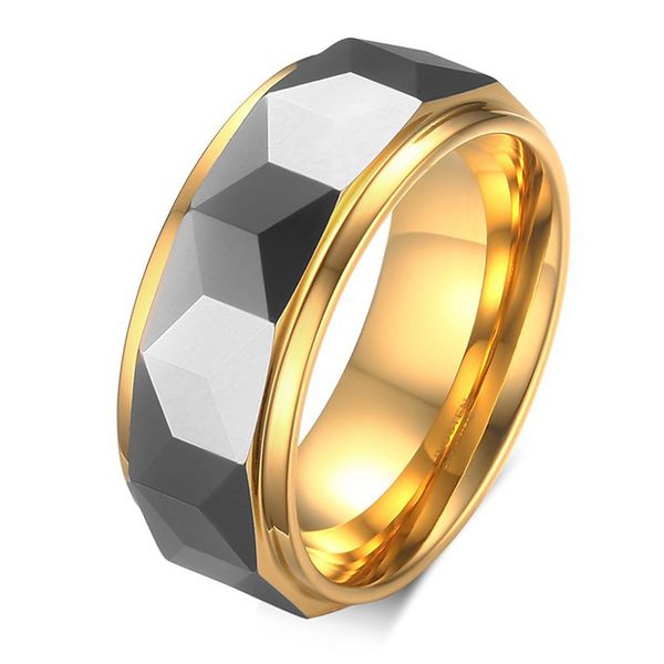 

8mm male tungsten rings high polished multi-faceted wedding engagement band gold with silver color size 6 to 12, Slivery;golden