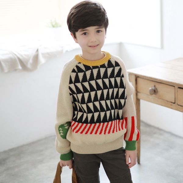 

children's pullover teenager boys sweaters rhombus knit sweaters o-neck children's clothing for boys pullover for big boy 11y, Blue