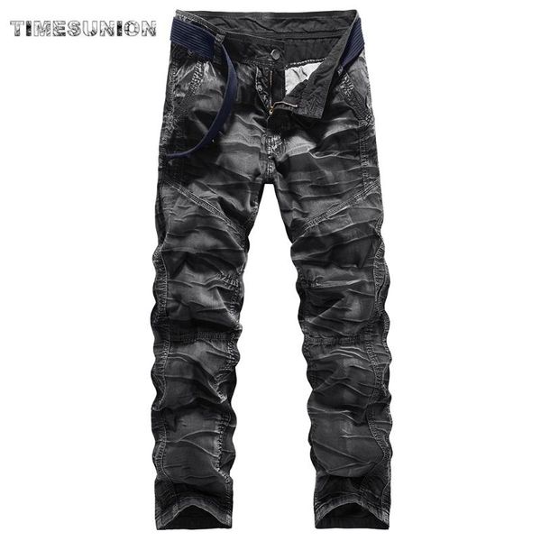 

times union brand american tactical camouflage casual combat cargo pants retro casual men's trousers spring autumn, Black