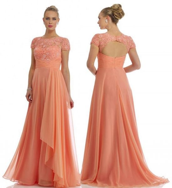 

custom made mother of the bride dresses collection beads crew short sleeve floor length backless evening prom dress, Black;red