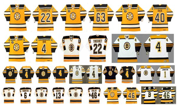 

vintage boston bruins jersey 4 bobby orr 63 brad marchand 40 tuukka rask 22 rick tocchet 22 shawn thornton 1 eddie johnston ccm retro hockey, Black;red