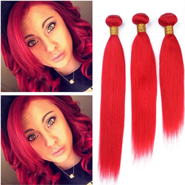 Cheap Indian Virgin Human Hair Bright Red Straight Weaves