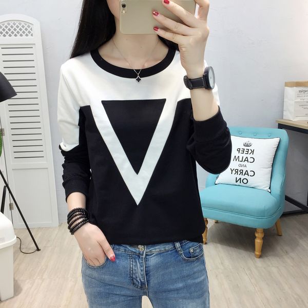 

2020 new fashion black and white spell color patchwork hoodies women o pattern pullover sweatshirt female tracksuit