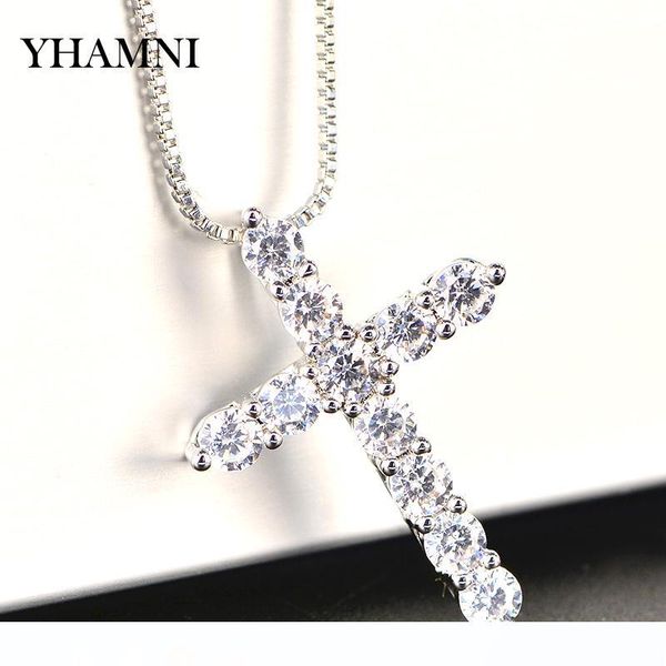 

yhamni luxury cubic zircon cross pendant necklace 925 sterling silver cross christian jesus jewelry for women gift hzl005