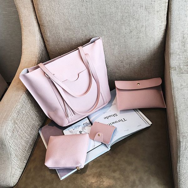 

женщины сплошной цвет crossbody tote плеча сумки посыльного личи кожа кисточкой сцепления карты держатель сумки 4 шт. / компл