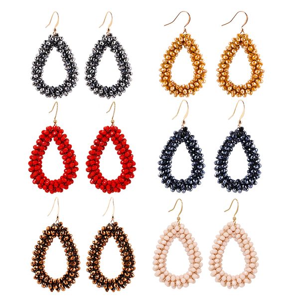 

aensoa 2019 handmade teardrop crystal beads earrings for woman bohemia beaded braid pendant earring big long earrings oorbellen, Silver