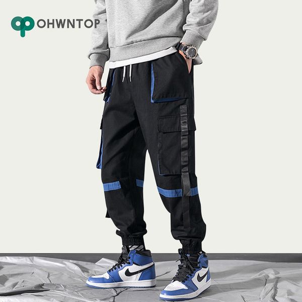 

hip hop joggers men black harem pants multi-pocket ribbons man sweatpants streetwear casual mens cargo pants casual trousers men