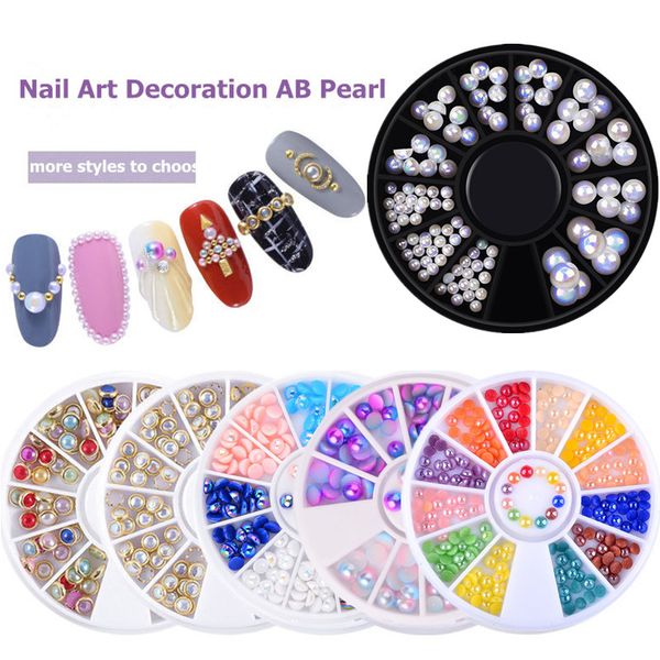 

1 box nail art decorations 3d ab rhinestone crystal glitter bead pearl jewelry decoration diy nails tips manicure accessories tools, Silver;gold
